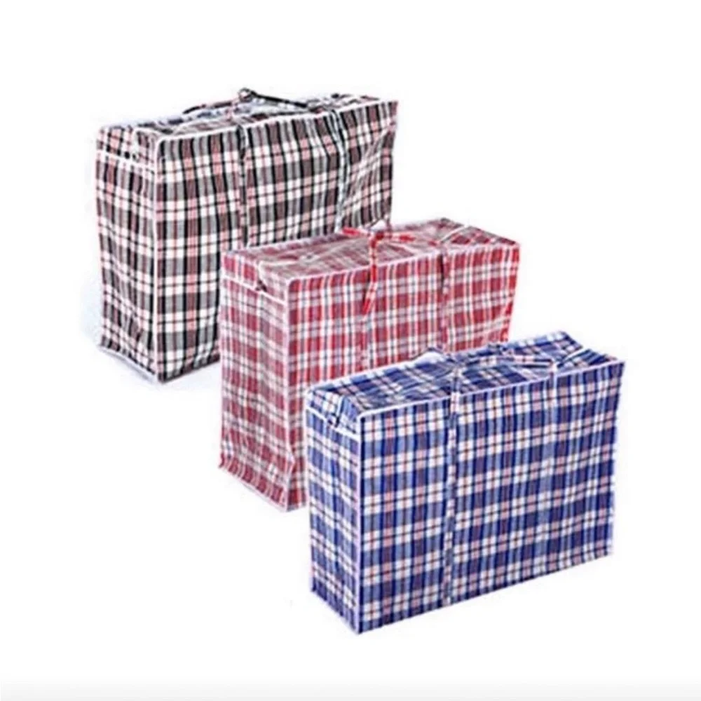 Set of 3 X- Large Plaid Zipper Storage Bags – Blue, Red & Black